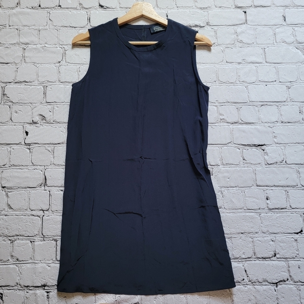 Magaschoni 100% Silk Navy Blue Sleeveless Zipper Accent Dress Size ?